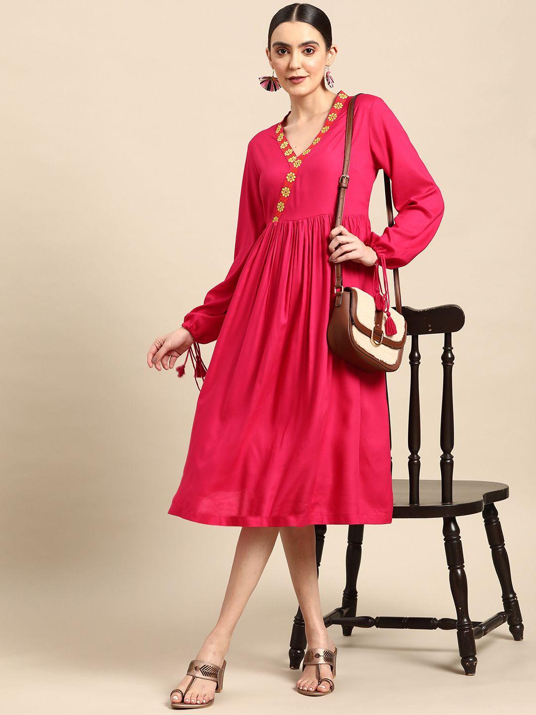 sangria flared hem ethnic wrap dress