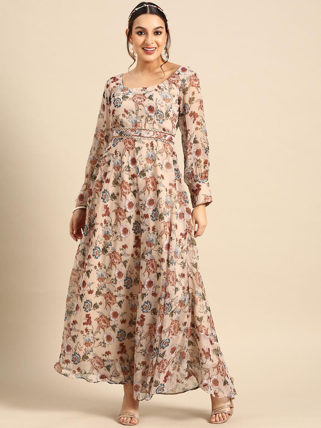 sangria floral chiffon maxi dress with belt