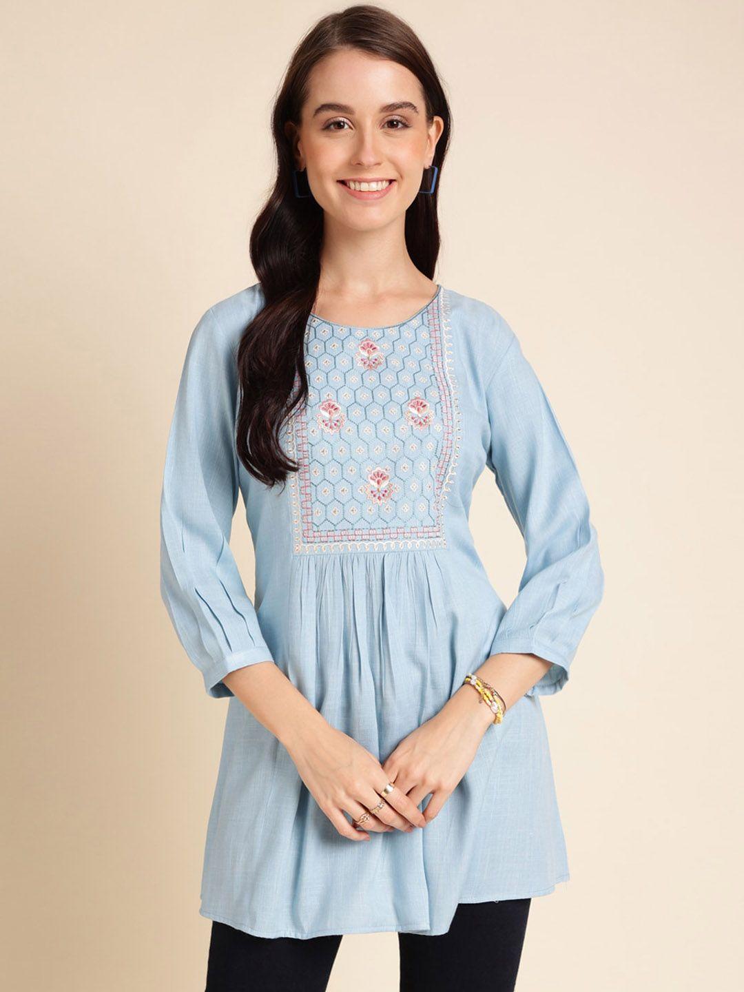 sangria floral embroidered a-line kurti