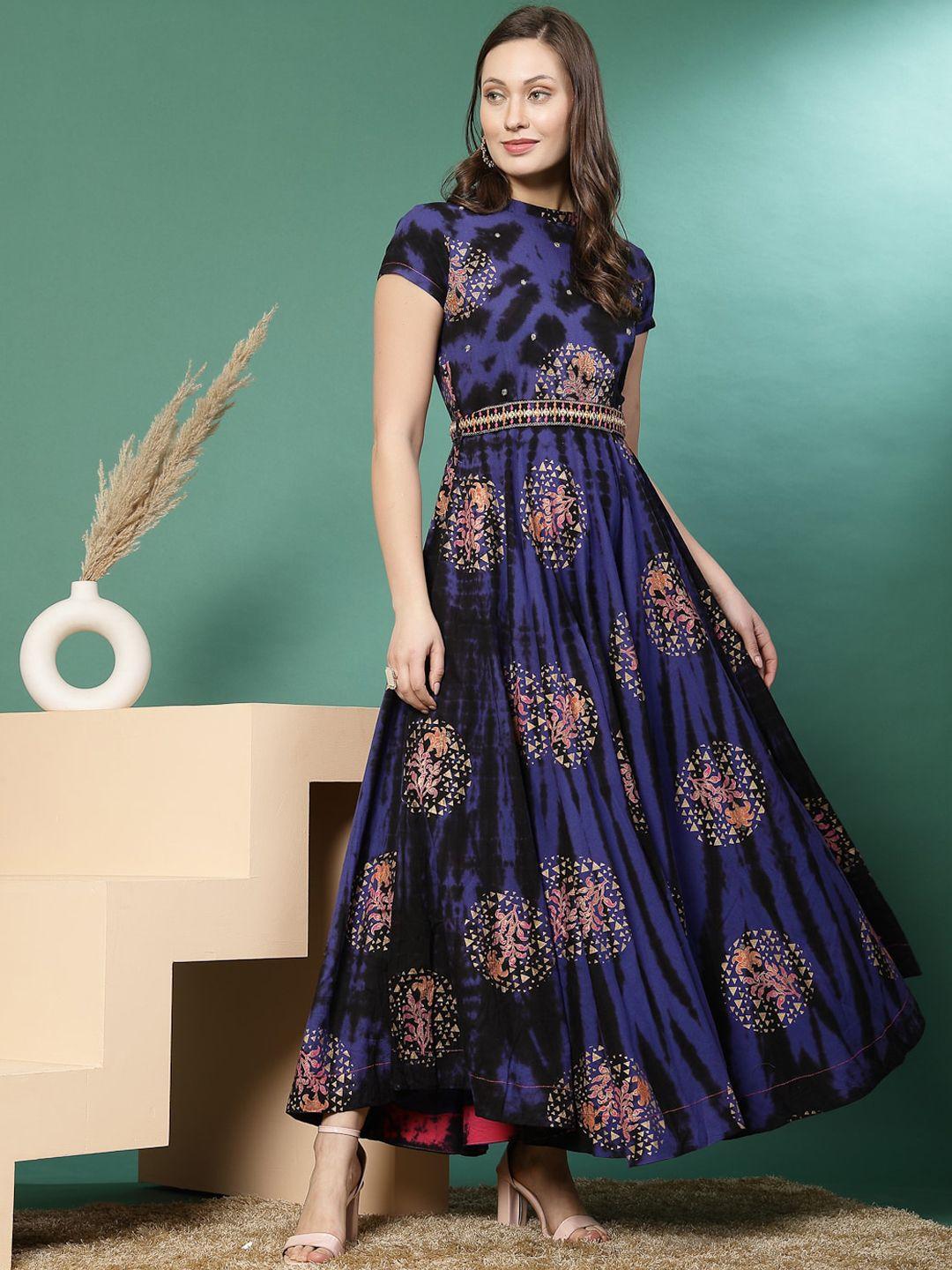 sangria floral embroidered cotton a-line ethnic dress