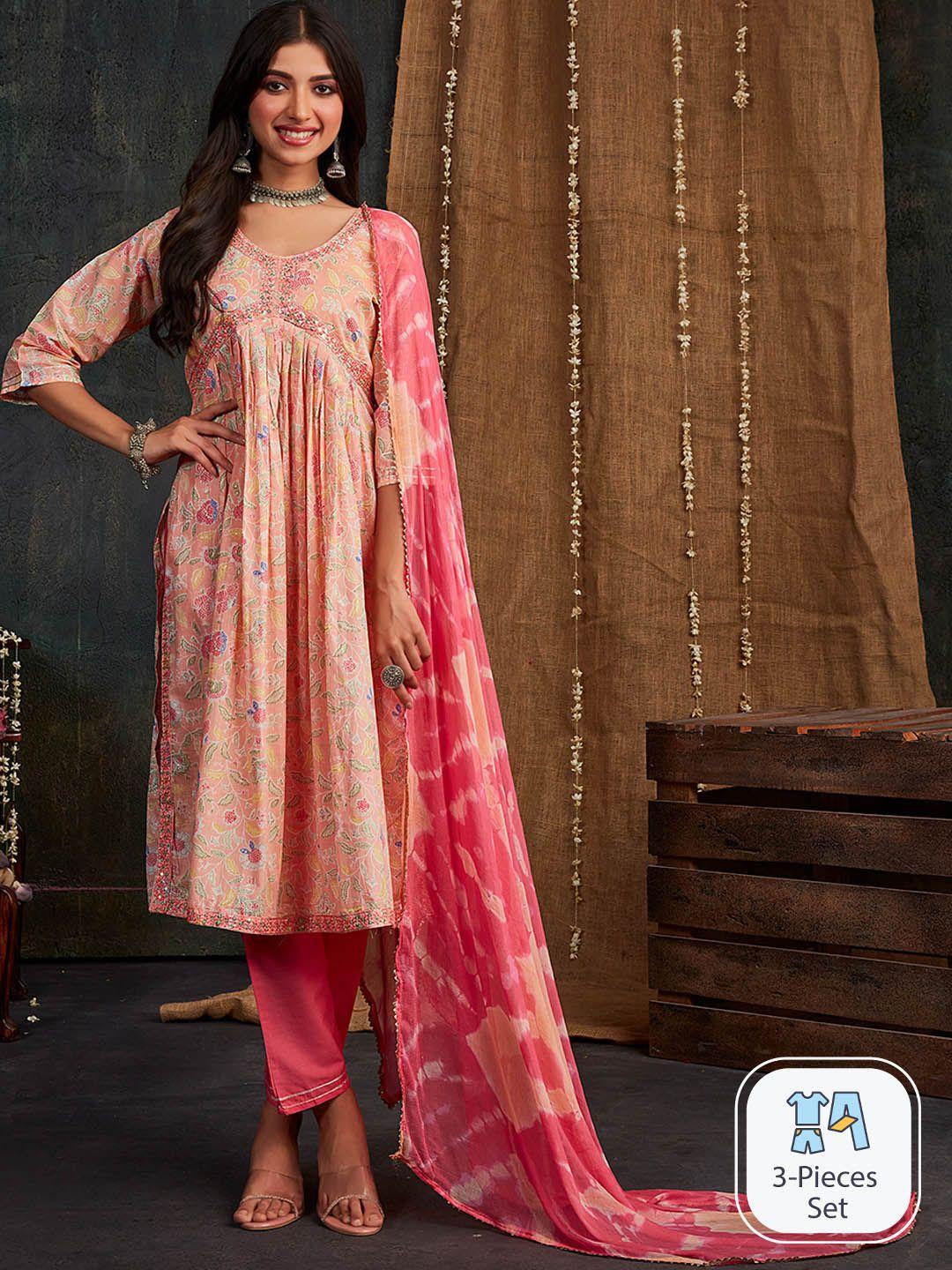 sangria floral embroidered empire a-line kurta with trouser & dupatta