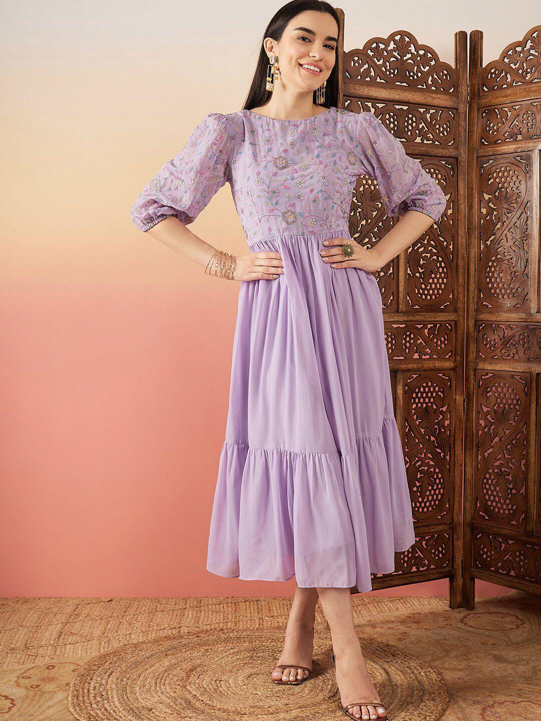sangria floral embroidered flared midi ethnic dresses