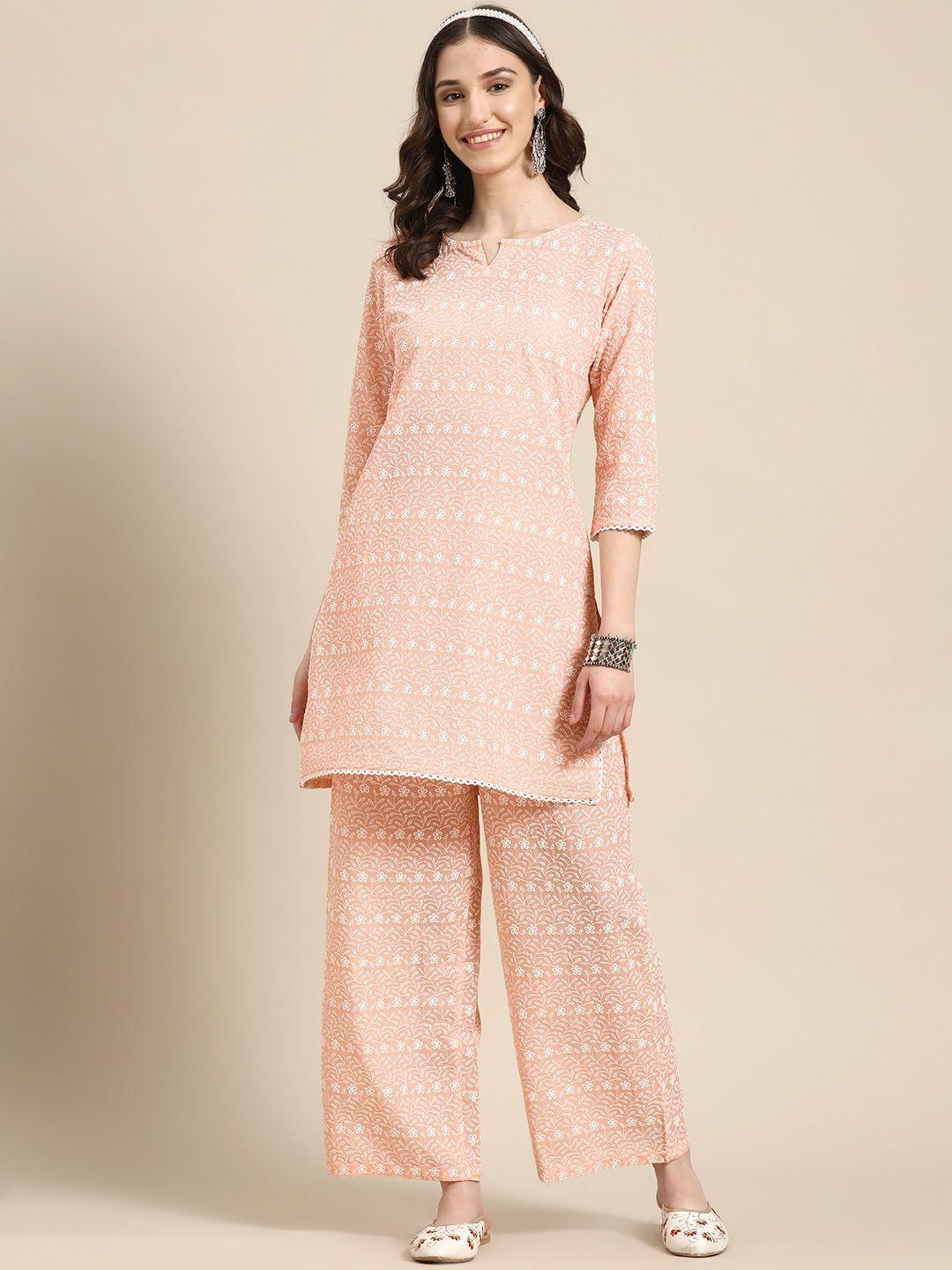 sangria floral embroidered kantha work kurta with trousers