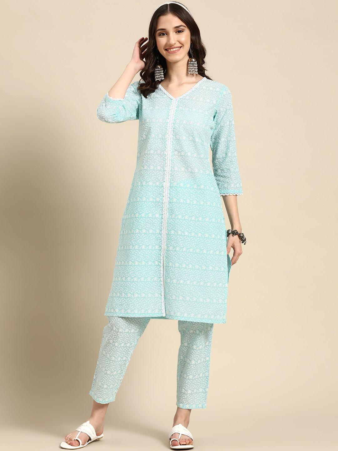 sangria floral embroidered kantha work kurta with trousers