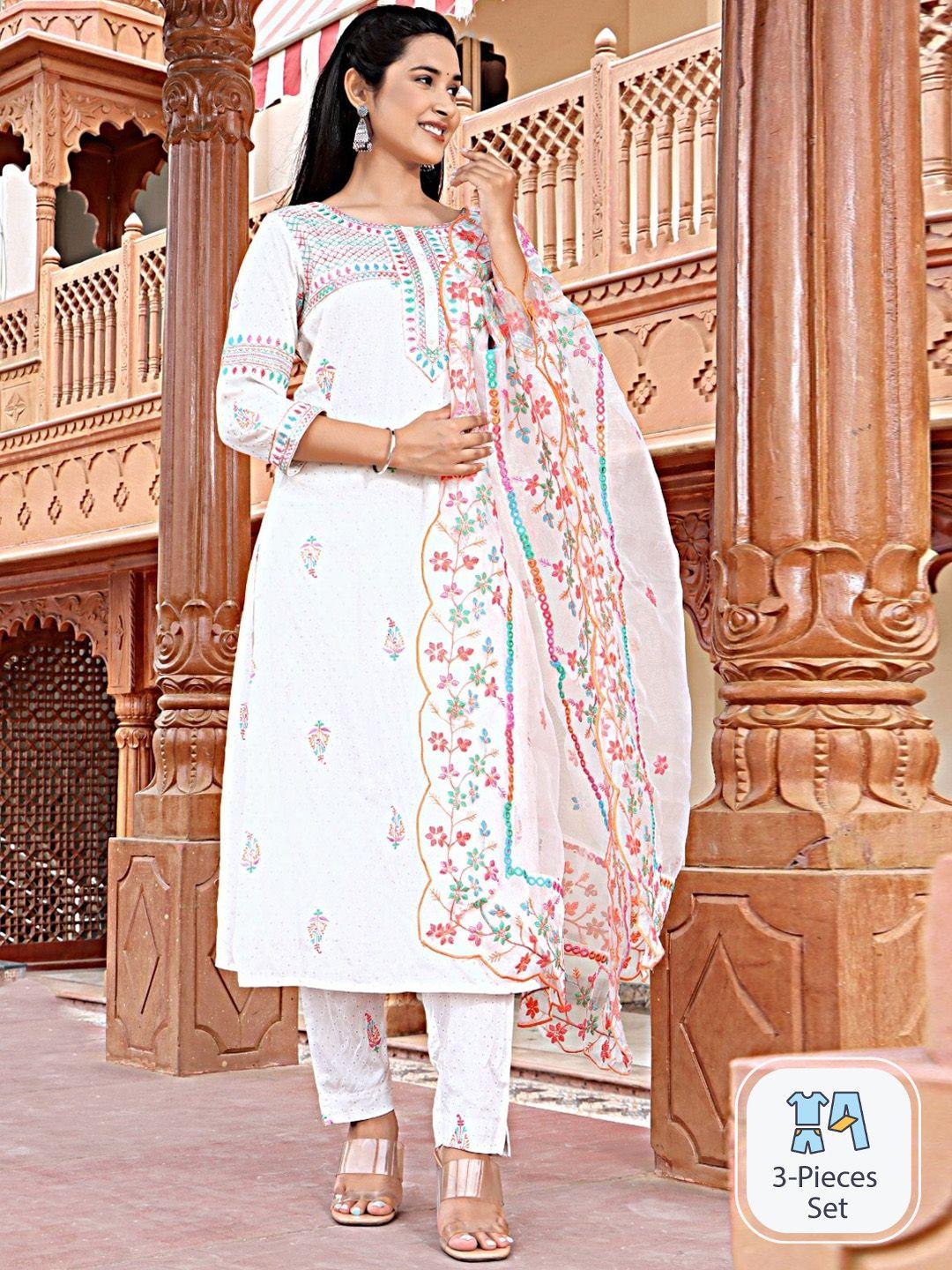 sangria floral embroidered kurta with trouser & dupatta