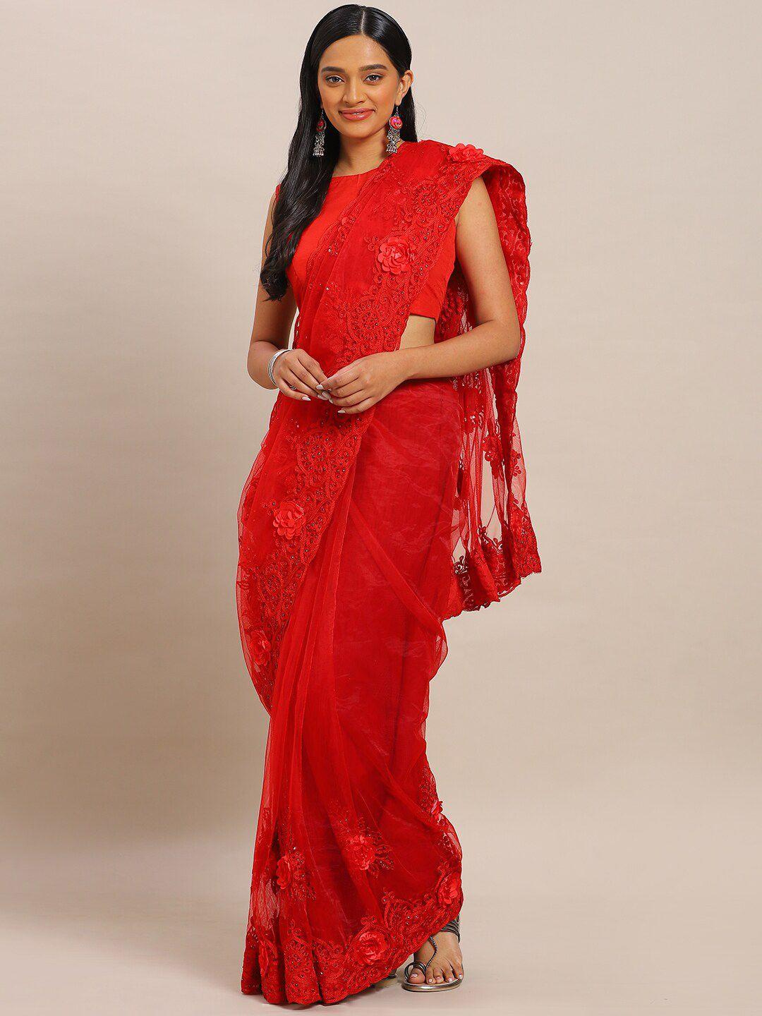 sangria floral embroidered net heavy work saree