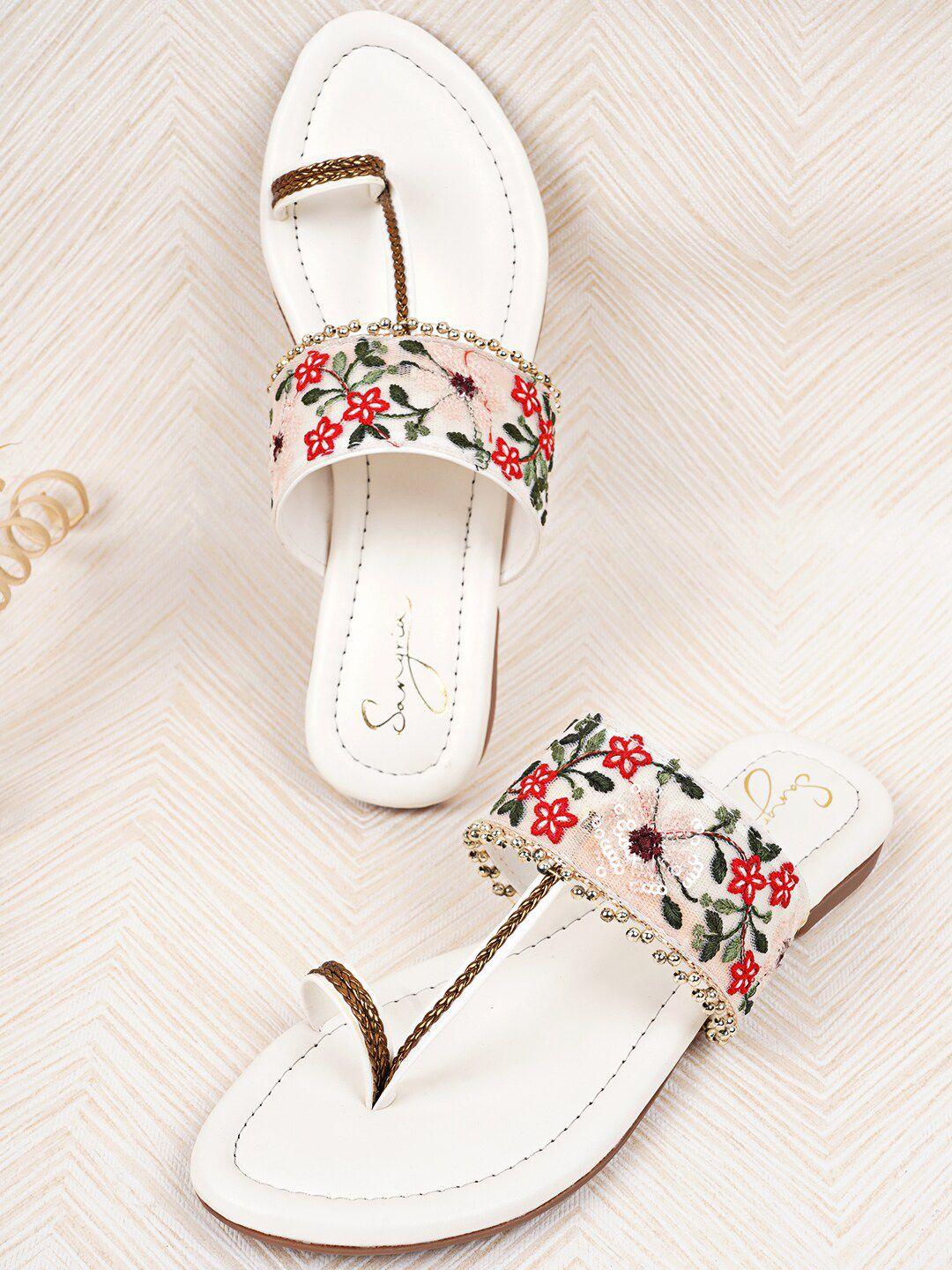 sangria floral embroidered one toe flats