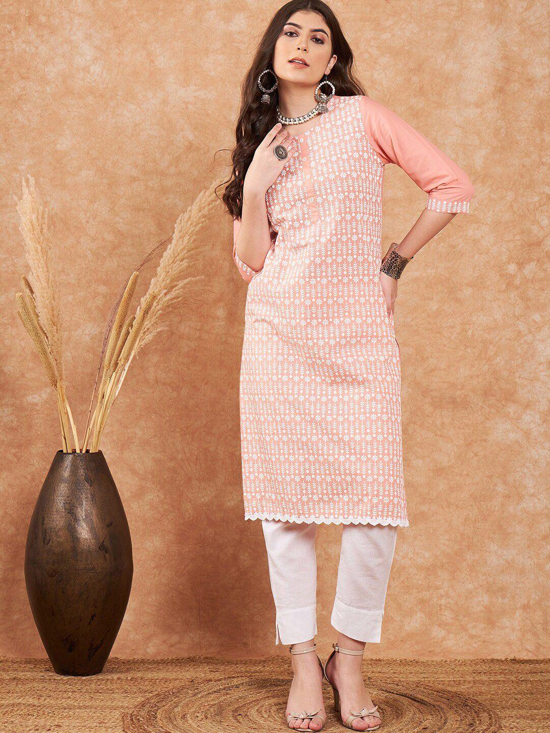 sangria floral embroidered pure cotton straight kurta
