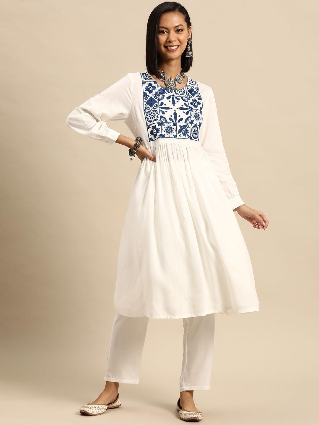 sangria floral embroidered regular kurta with trousers