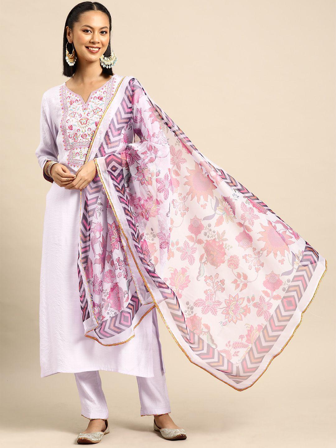 sangria floral embroidered regular sequinned kurta with trousers & dupatta