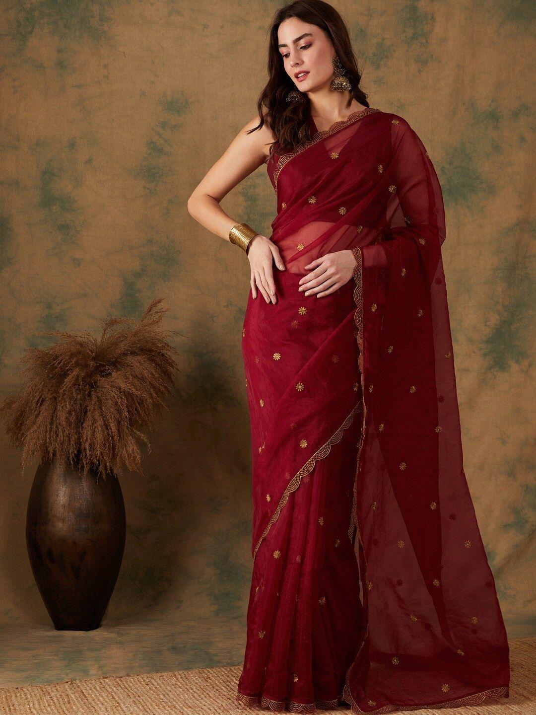 sangria floral embroidered sarees