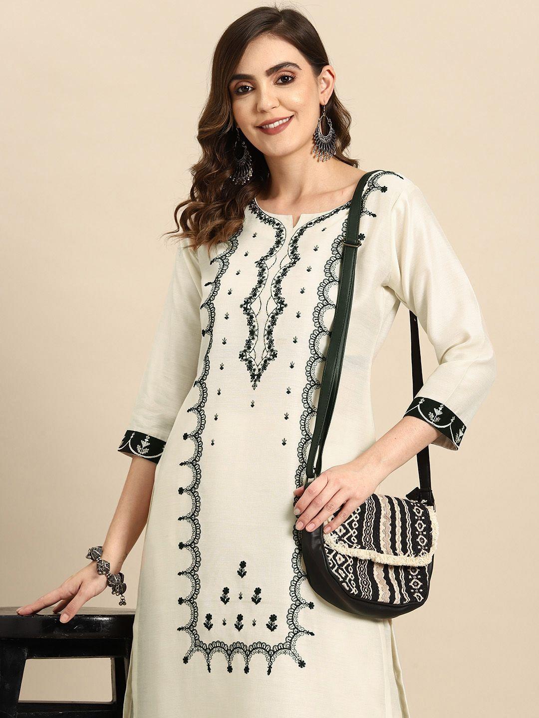 sangria floral embroidered sequinned kurta with trousers
