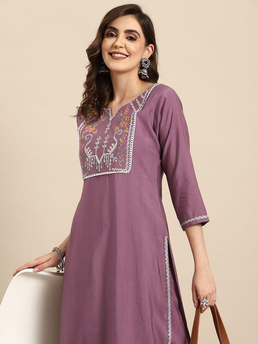 sangria floral embroidered sequinned kurta with trousers