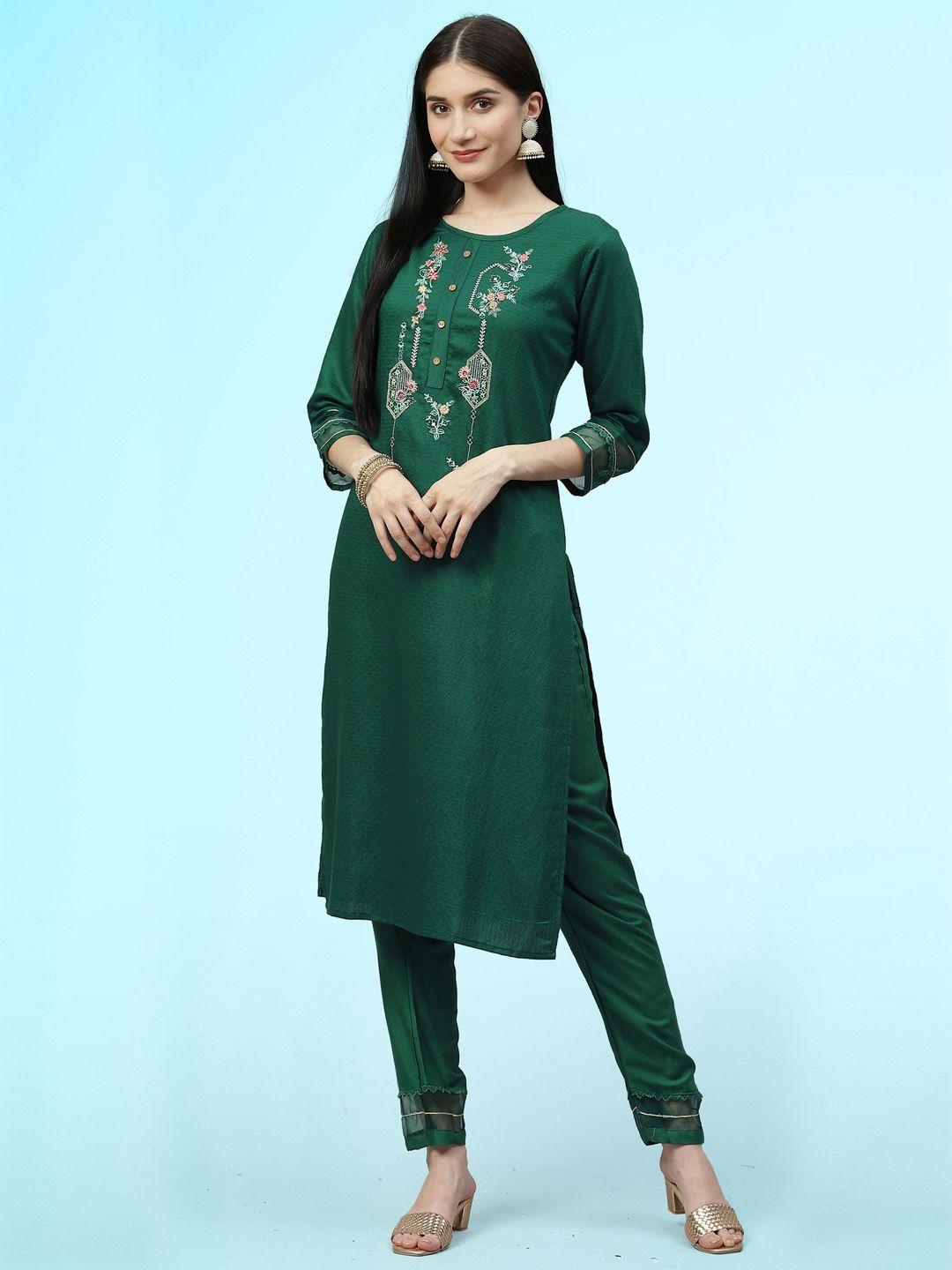 sangria floral embroidered straight kurta with trouser set