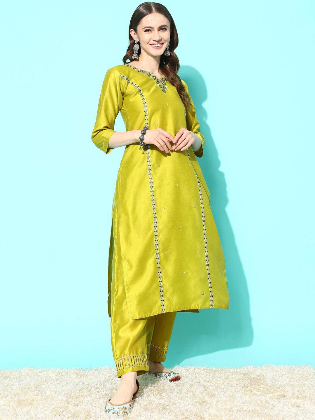 sangria floral embroidered straight kurta with trouser