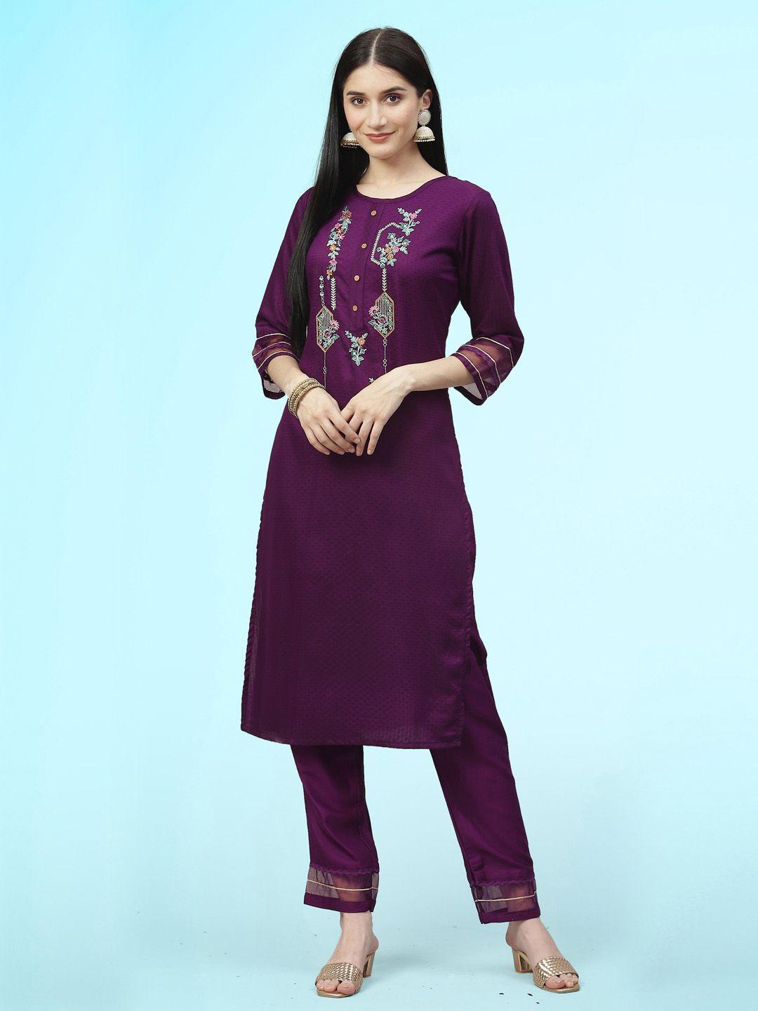 sangria floral embroidered straight kurta with trousers
