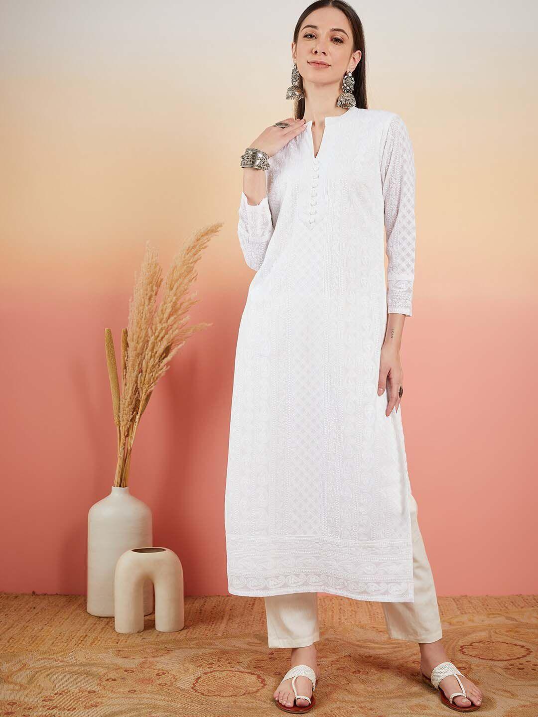 sangria floral embroidered straight kurta with trousers