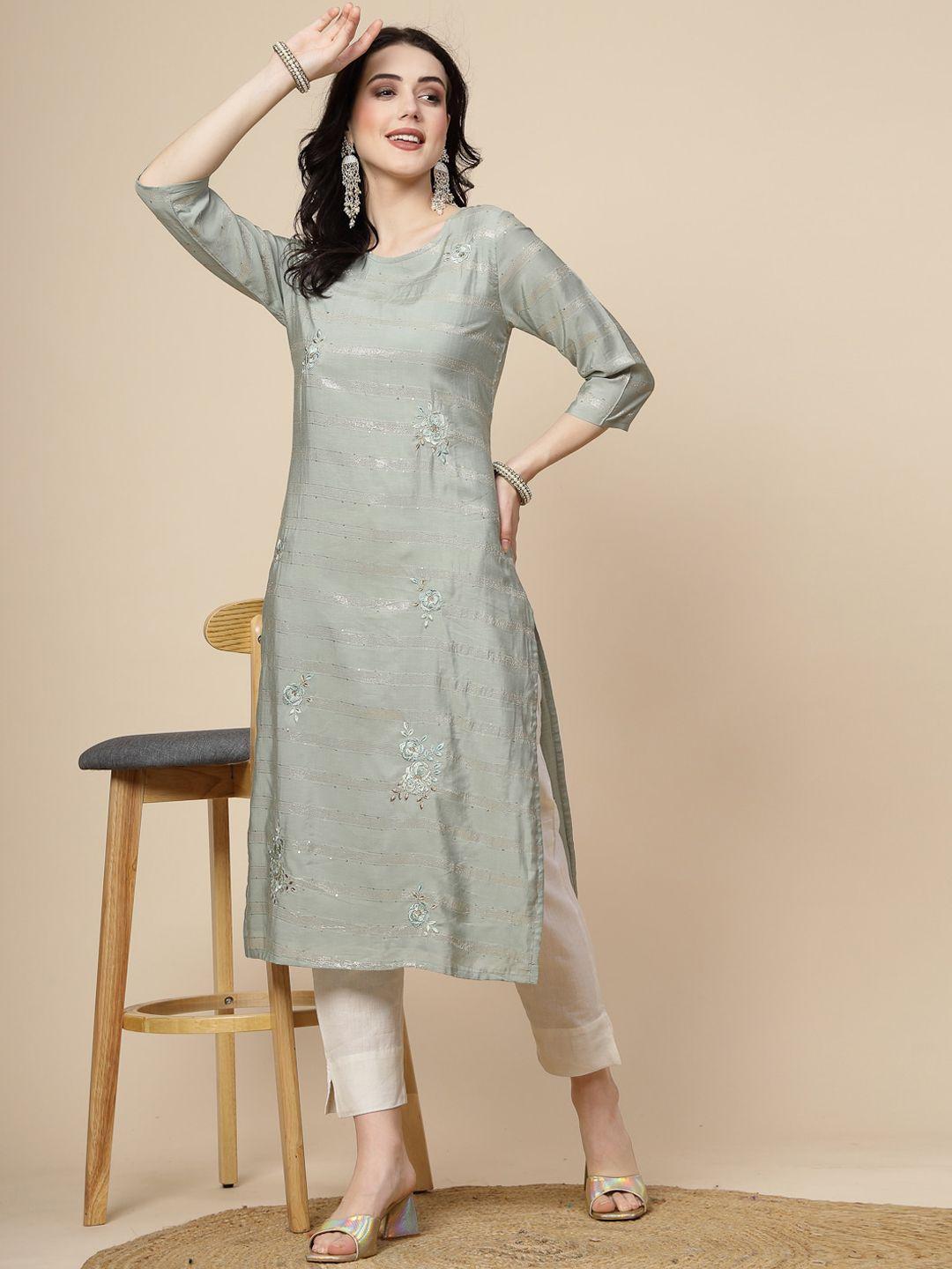 sangria floral embroidered straight kurta