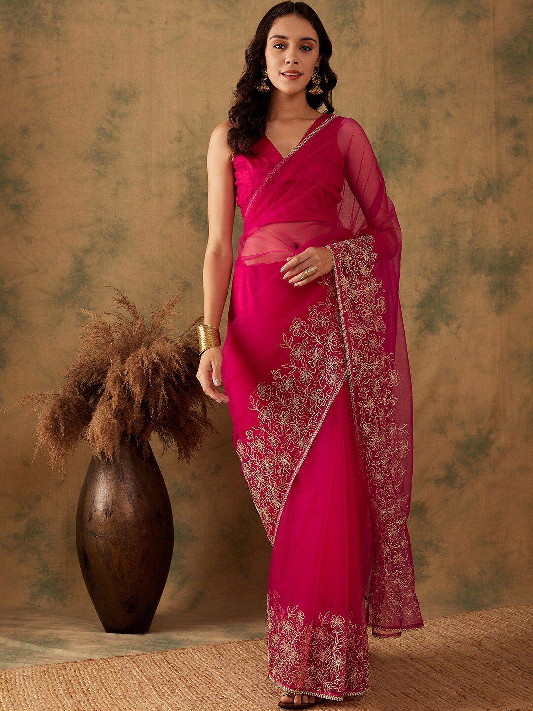 sangria floral embroidered zari detail saree