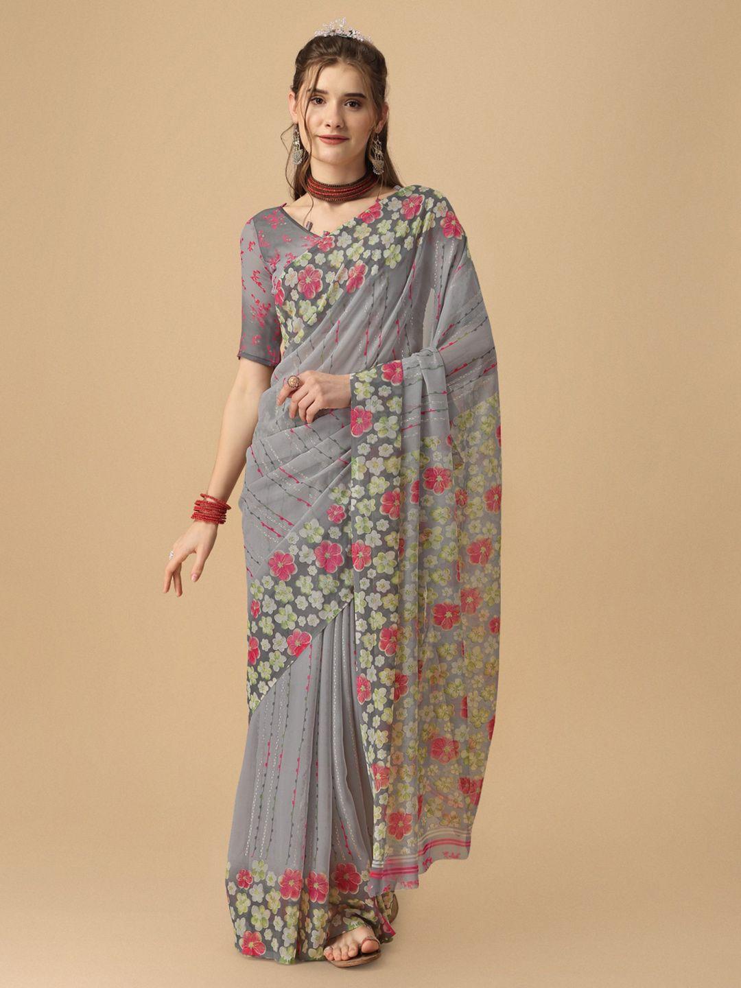 sangria floral foil-printed chiffon sarees