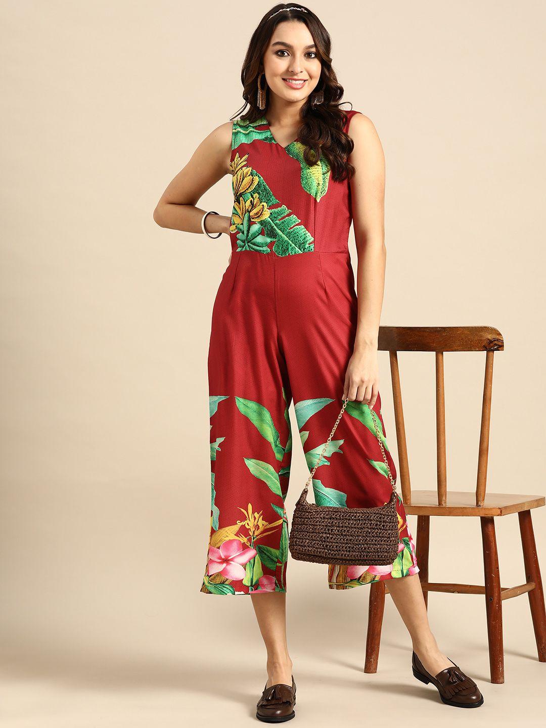 sangria floral print basic jumpsuit