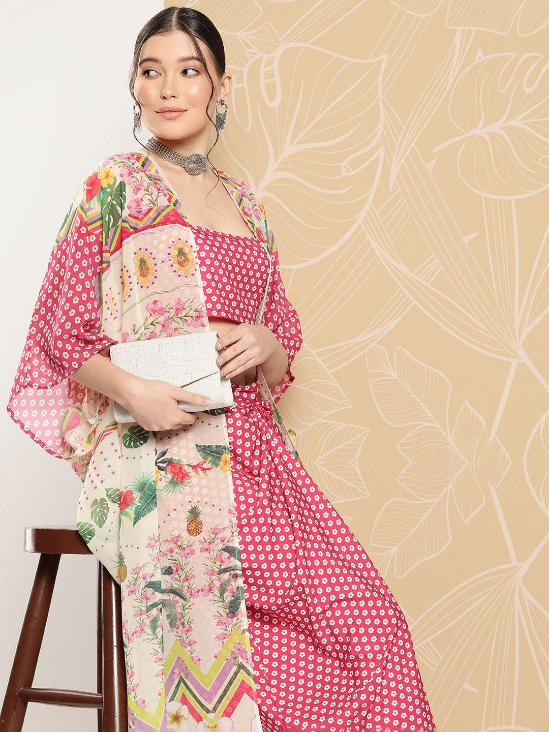 sangria floral print co-ords with longline shrug