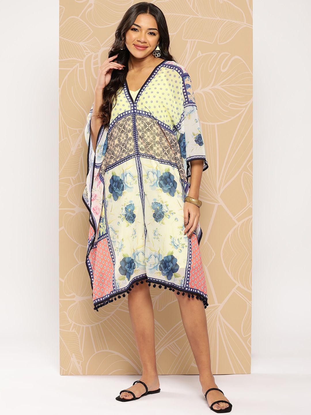 sangria floral print kaftan dress with inner