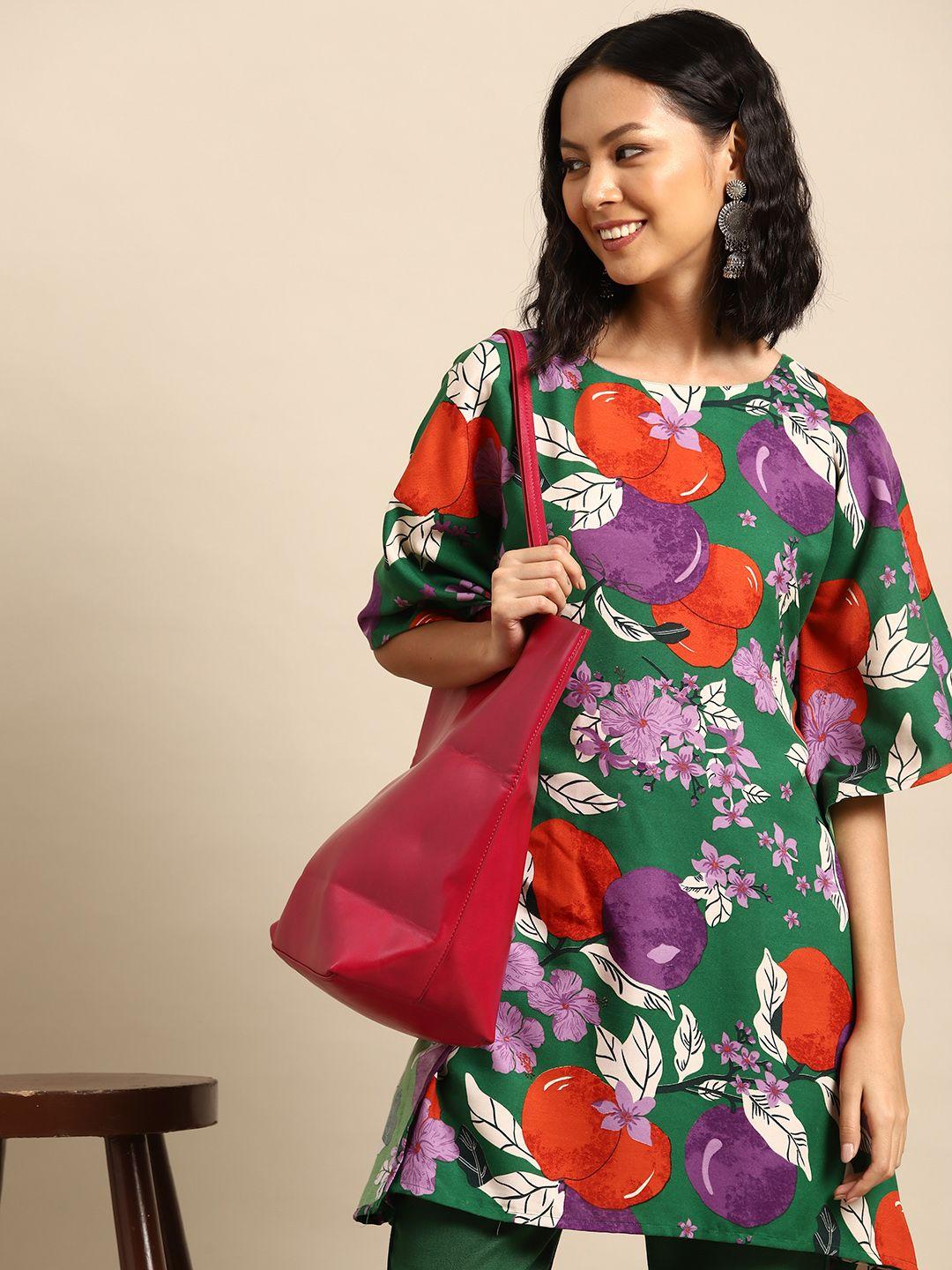 sangria floral print kaftan kurta with trousers