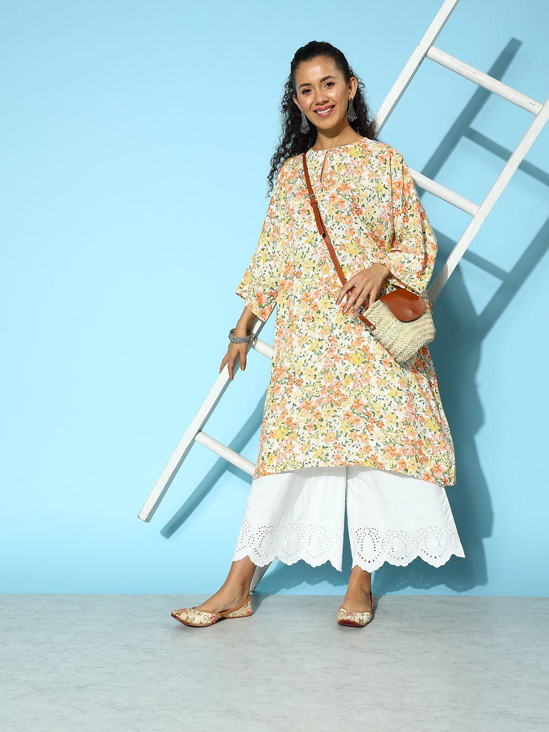 sangria floral print keyhole neck kurta