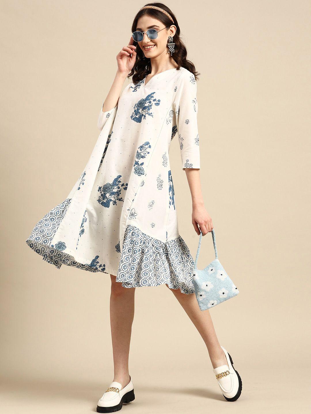 sangria floral print pure cotton fit & flare dress