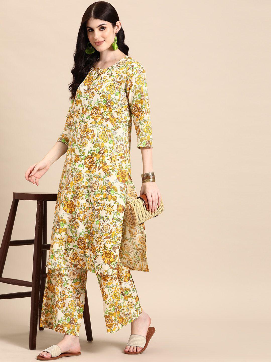 sangria floral print pure cotton kurta with palazzos