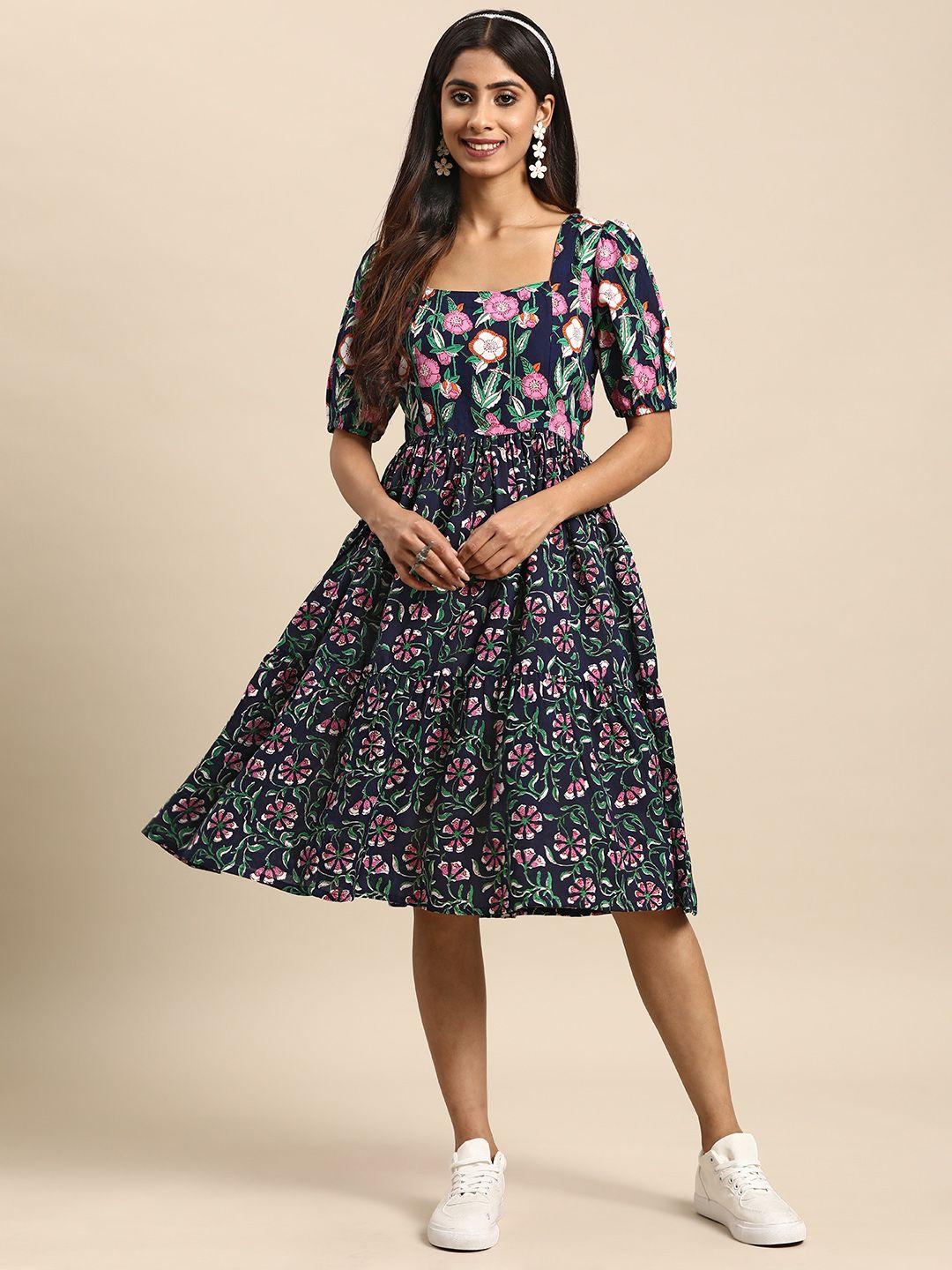 sangria floral print square neck fit & flare midi dress