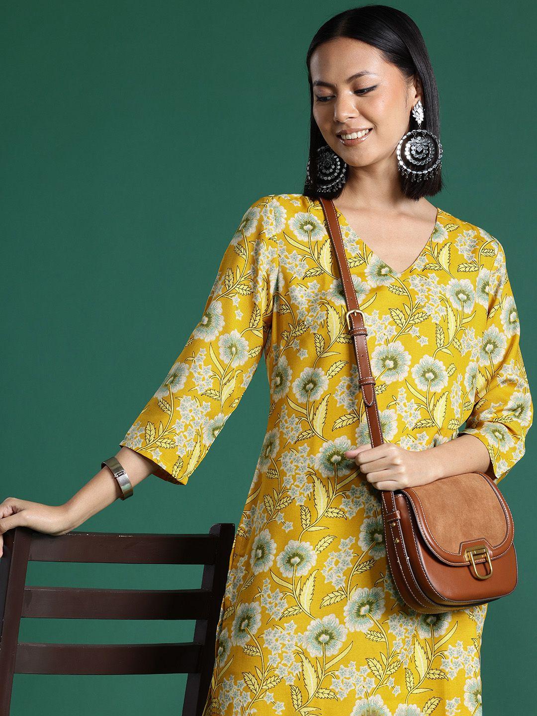 sangria floral print v-neck kurta