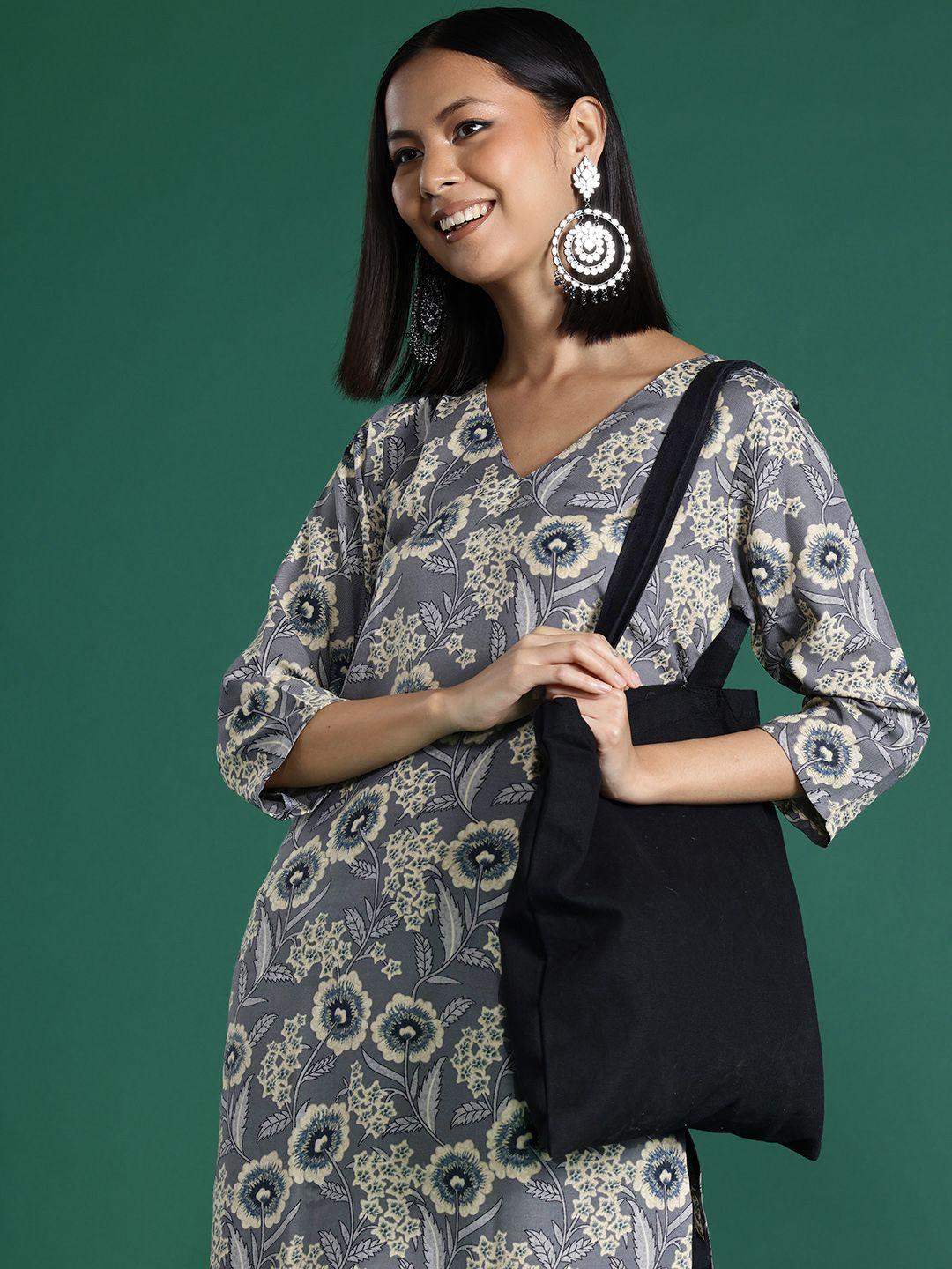 sangria floral print v-neck kurta