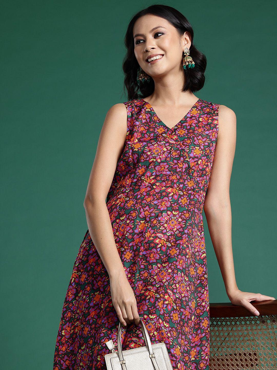 sangria floral print wrap dress