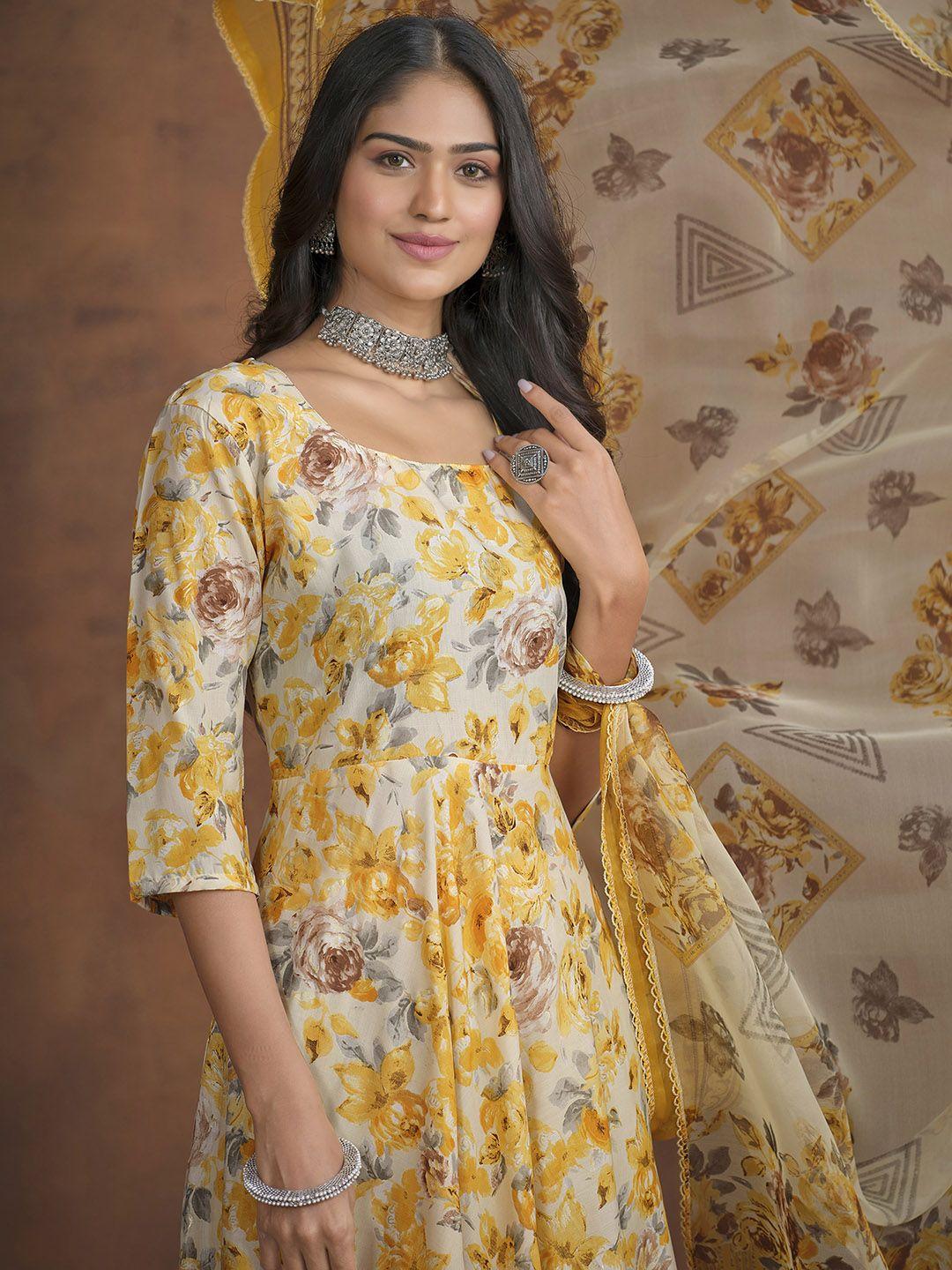 sangria floral printed a line kurta & trousers with dupatta