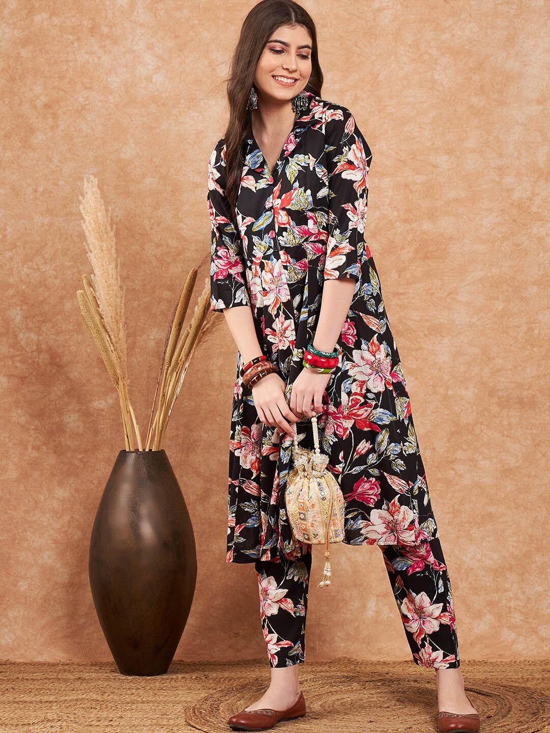 sangria floral printed a-line kurta set