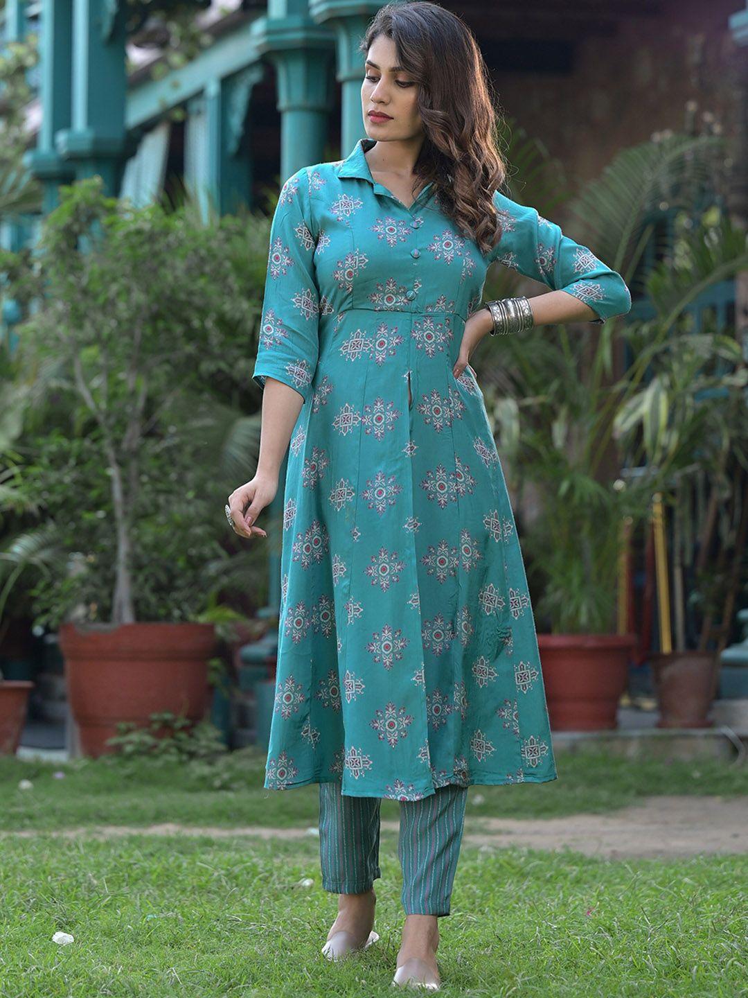 sangria floral printed a-line kurta with trouser