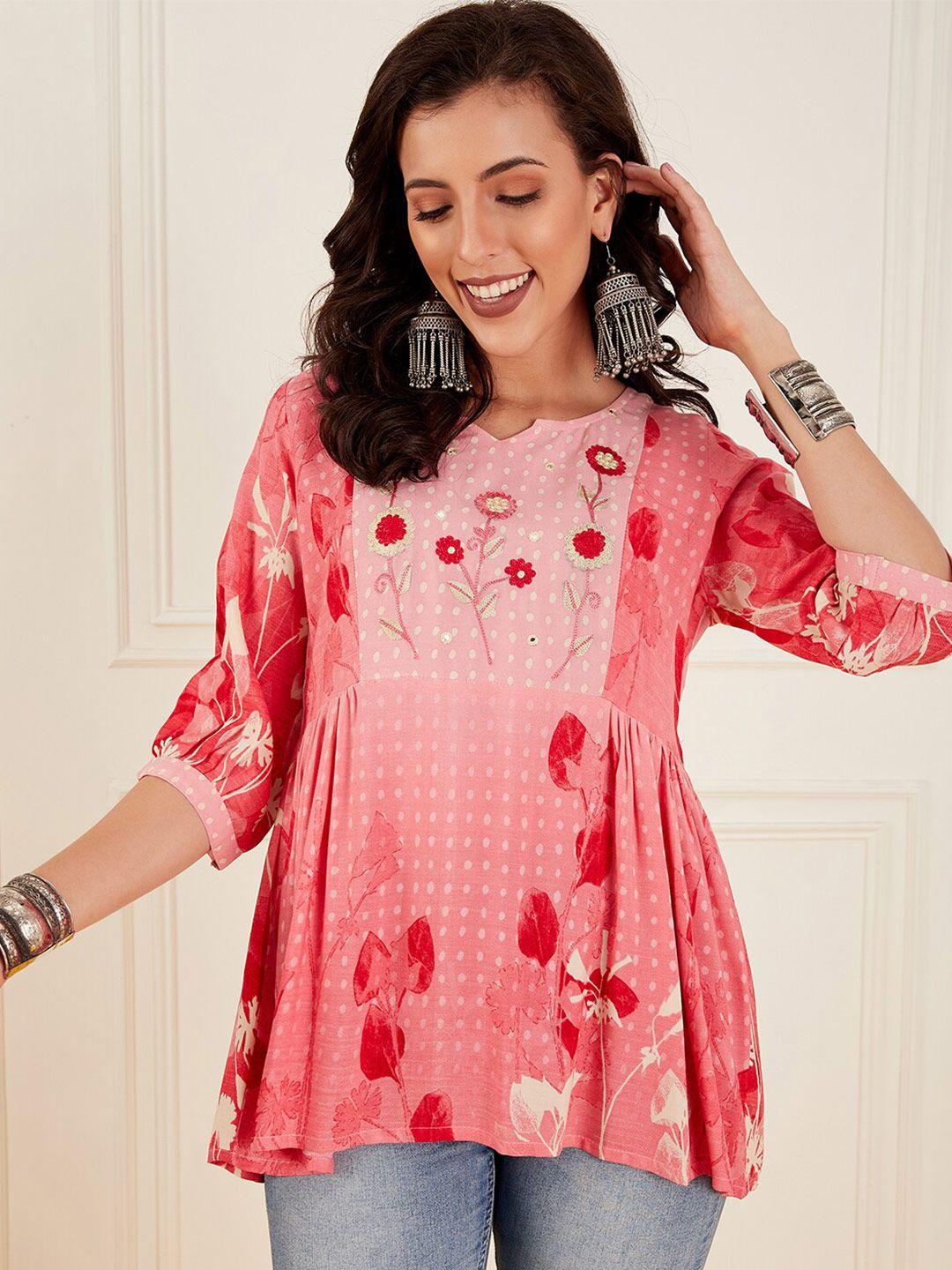 sangria floral-printed a-line kurti