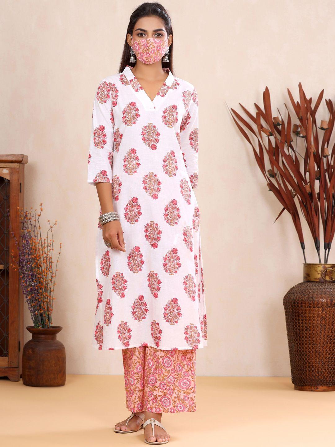 sangria floral printed a-line pure cotton kurta with palazzos
