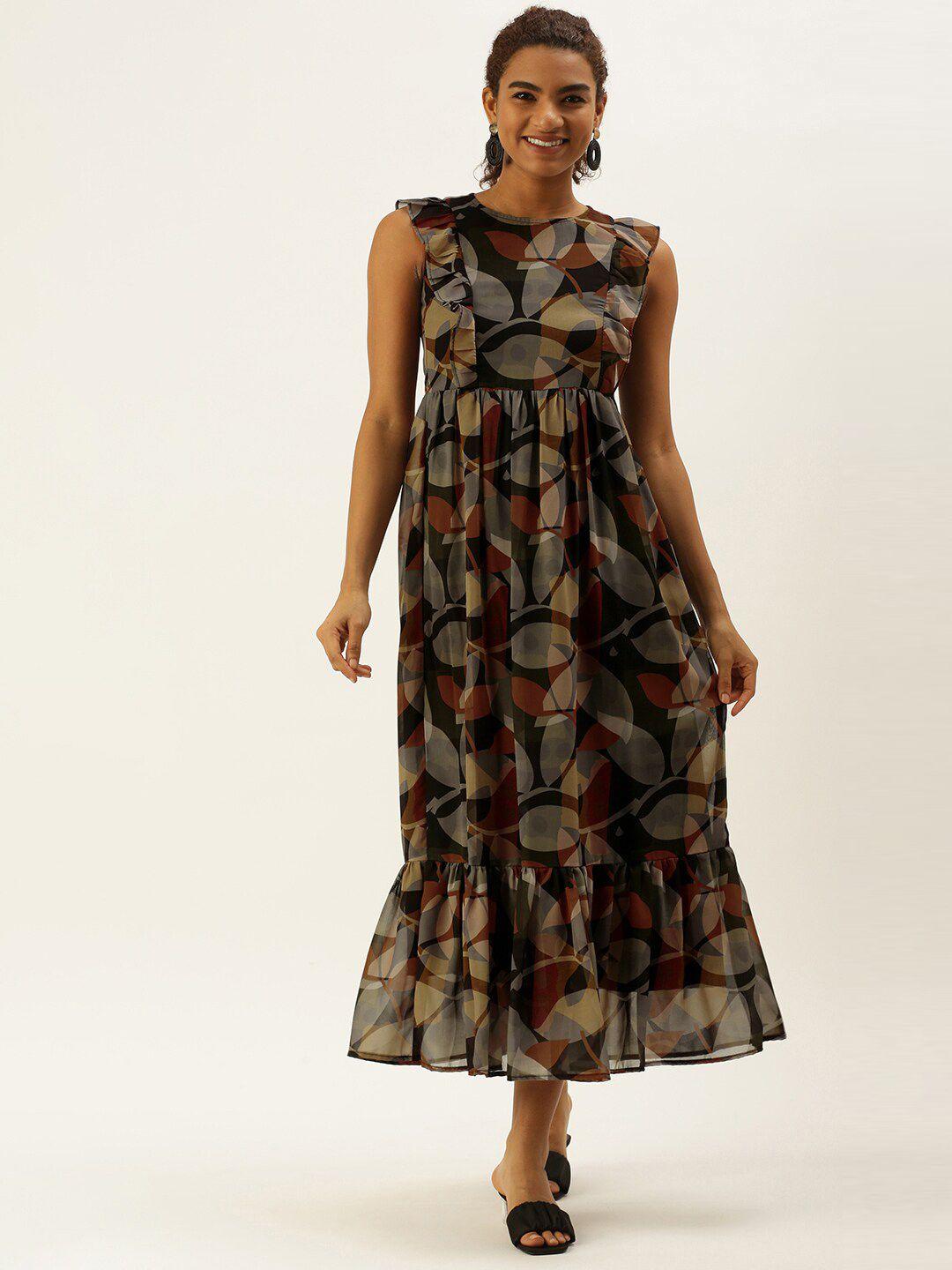 sangria floral printed a-line shaped frill dress