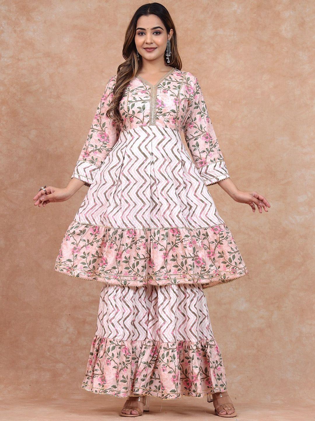 sangria floral printed anarkali pure cotton kurta with sharara