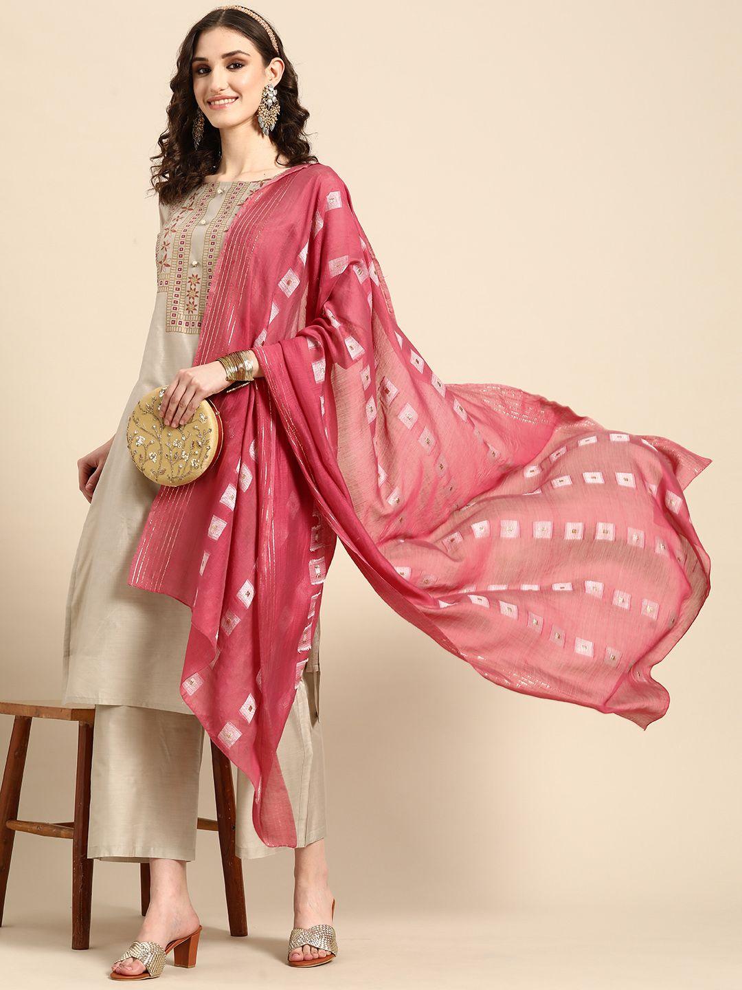 sangria floral printed chanderi cotton kurta with palazzos & with dupatta