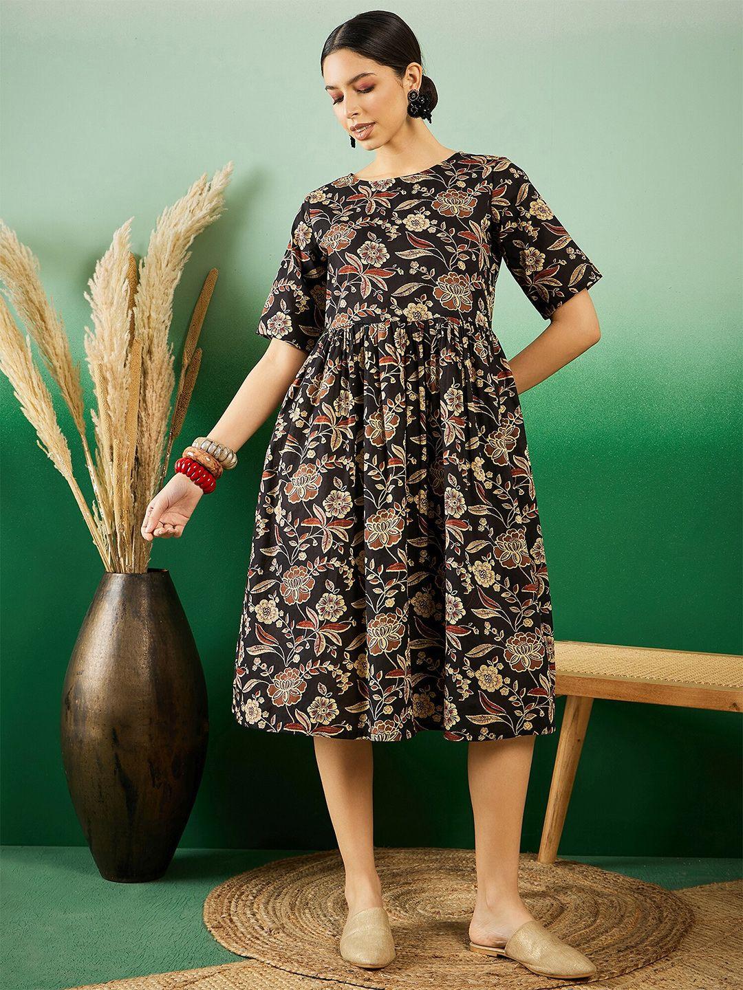 sangria floral-printed cotton a-line dress