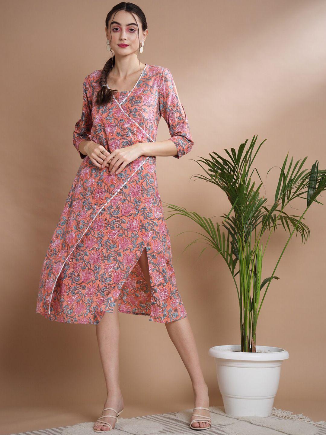 sangria floral printed cotton a-line midi dress