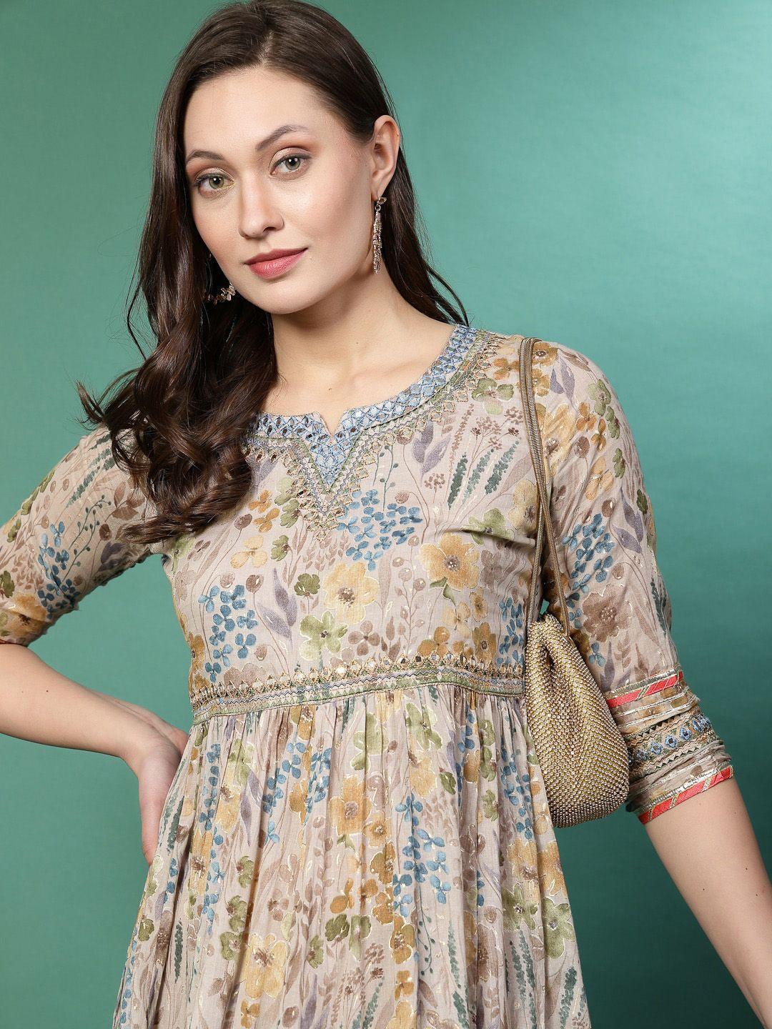 sangria floral printed cotton anarkali kurta