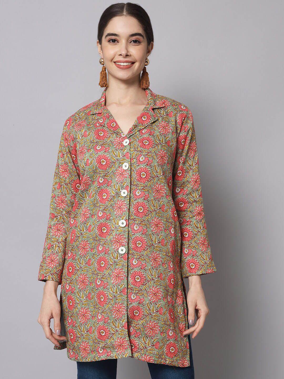 sangria floral printed cotton casual longline shacket