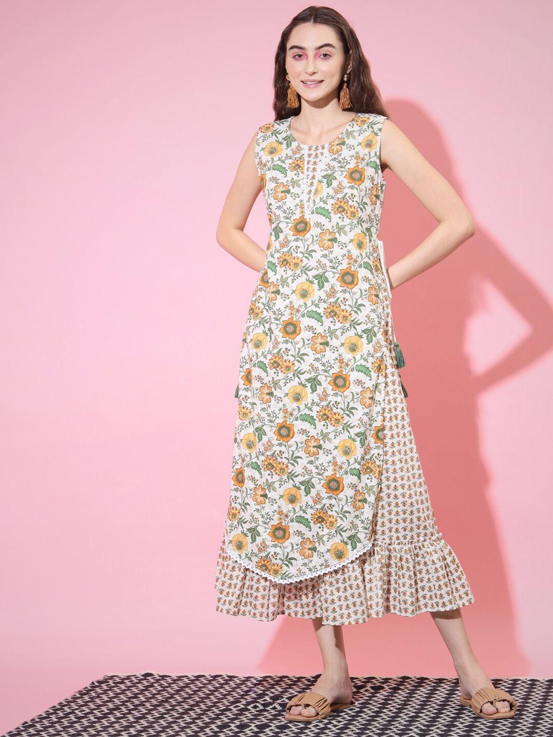 sangria floral printed cotton gown dress