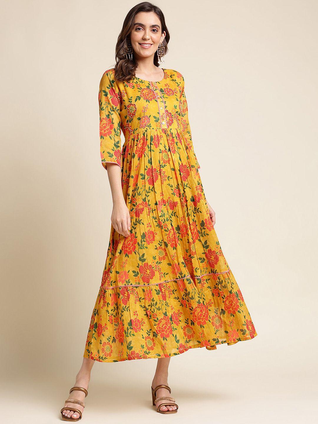 sangria floral-printed empire ethnic dress