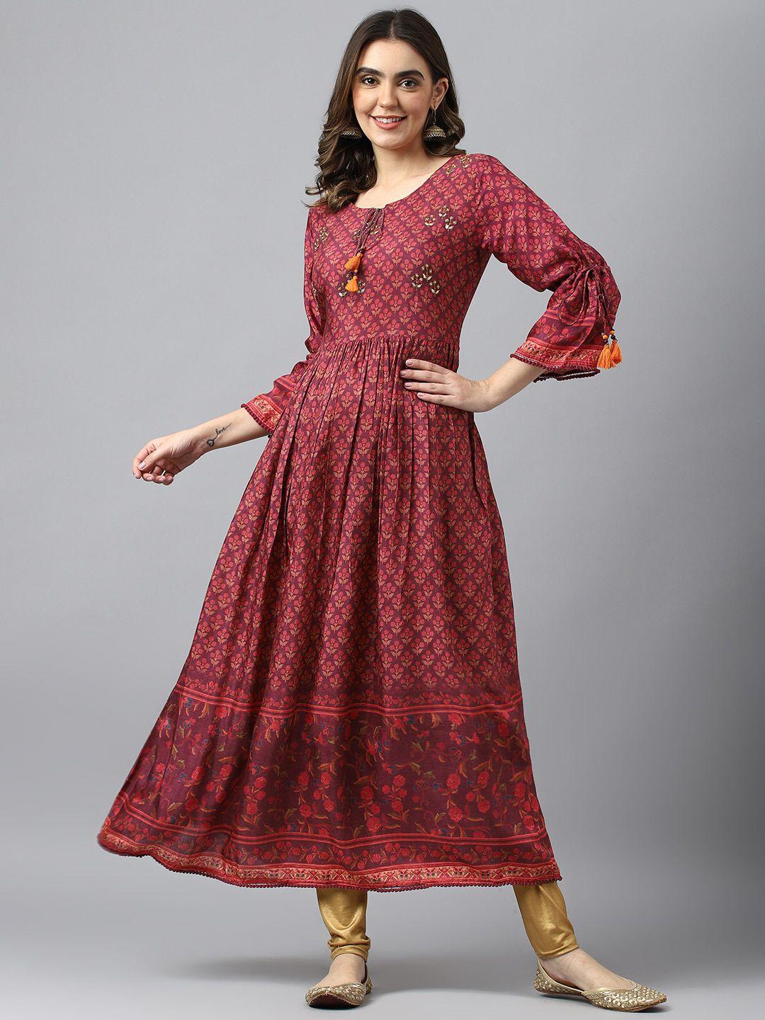 sangria floral-printed empire ethnic dress